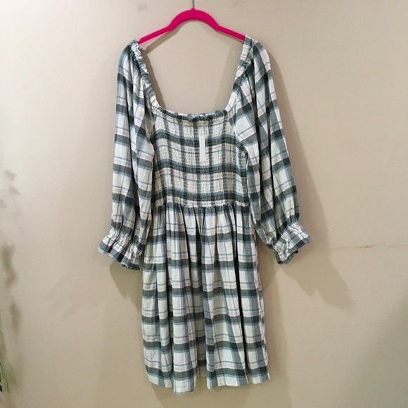 Madewell mini dress Lucie Elbow-Sleeve Smocked in Lebaum Plaid - Picture 3 of 7